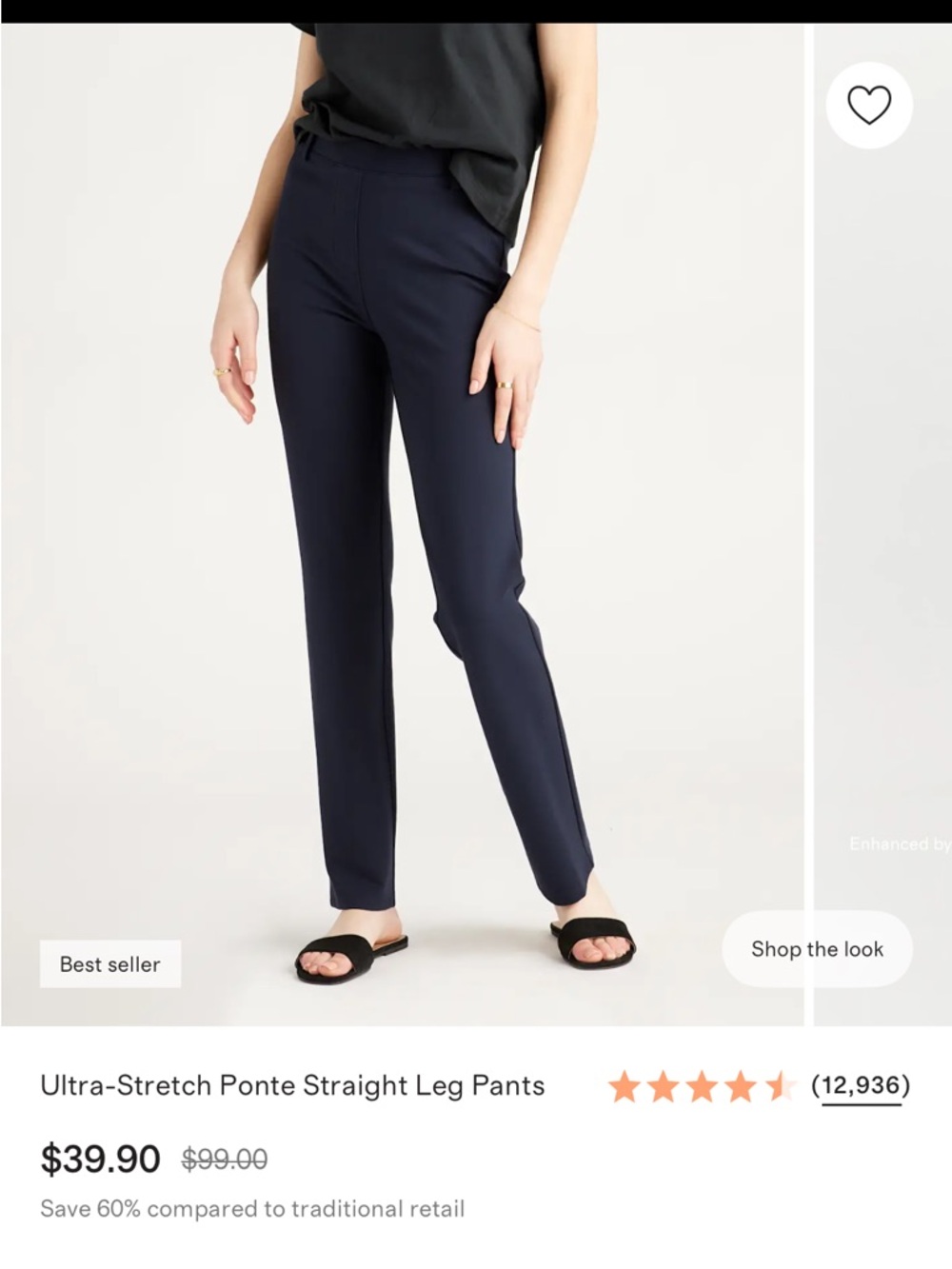 Quince Navy Ponte Pants - Straight Leg - Faux Pockets - S Tall - 32"